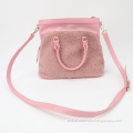 Pink Wool Winter Lambs Sherpa PU Multifunctional Shoulder Handbag Lady Tote Bag Set